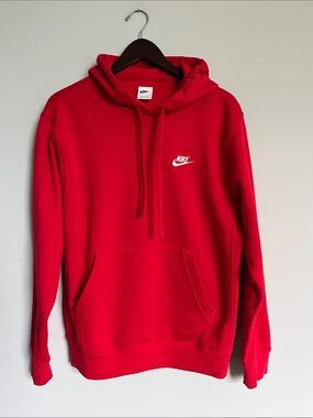 NWOT Nike Red Pullover Hoodie with White Logo Front Pocket Size S